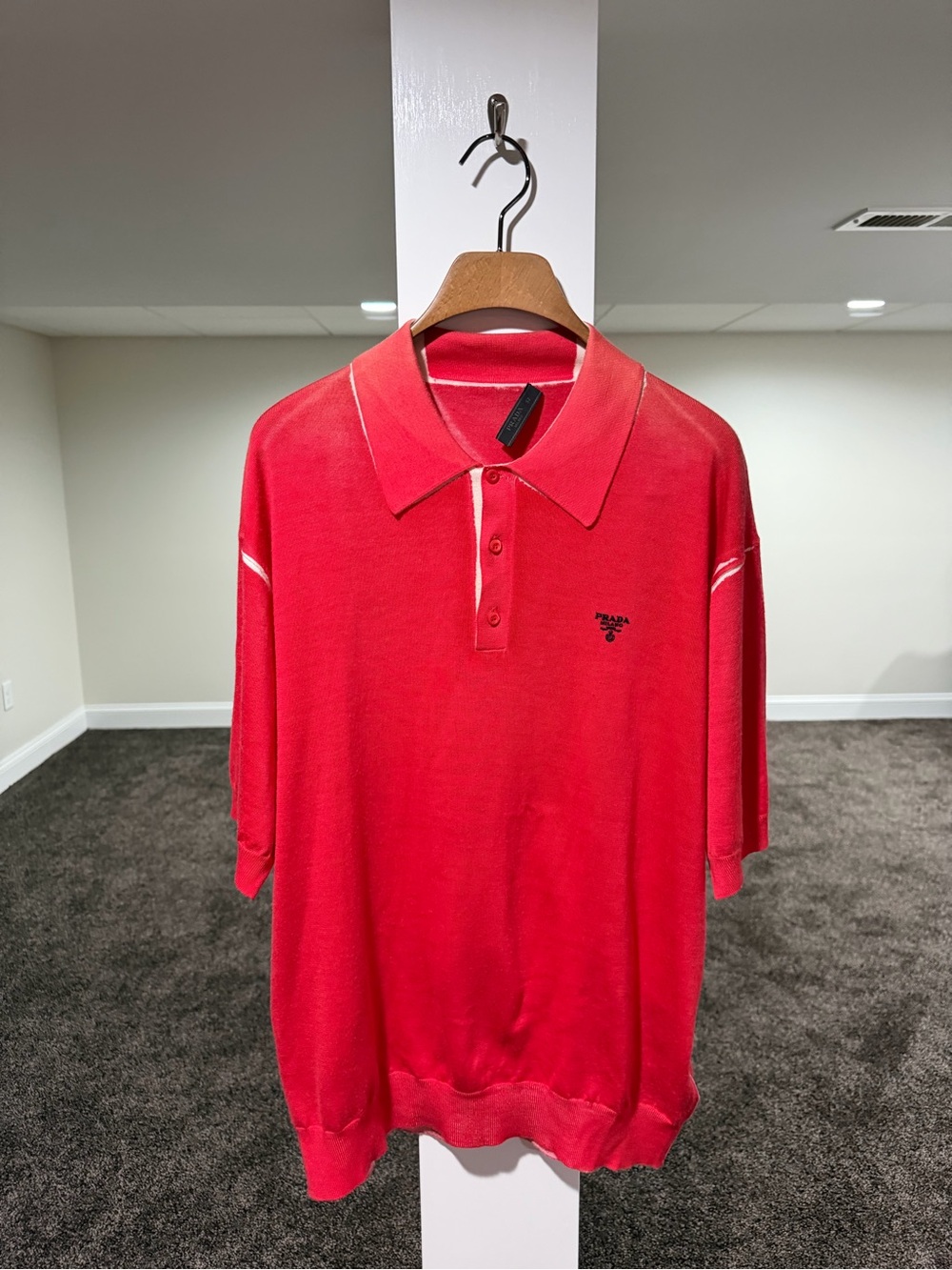 Prada Optical 21 Years Cashmere Wool Red Sweater Polo Shirt